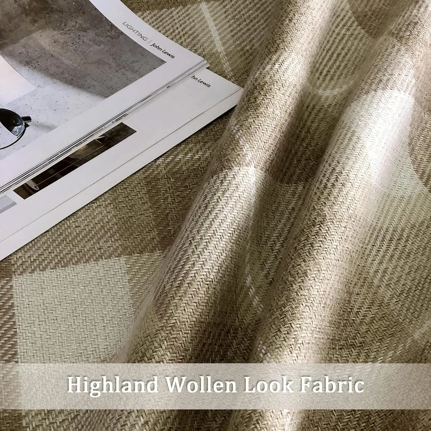 always4u Beige Plaid Curtains Grommet Woolen Look Modern Living Room Bedroom Home Decoration Check Drapes Beige 2 Panels 54 * 84 Inch
