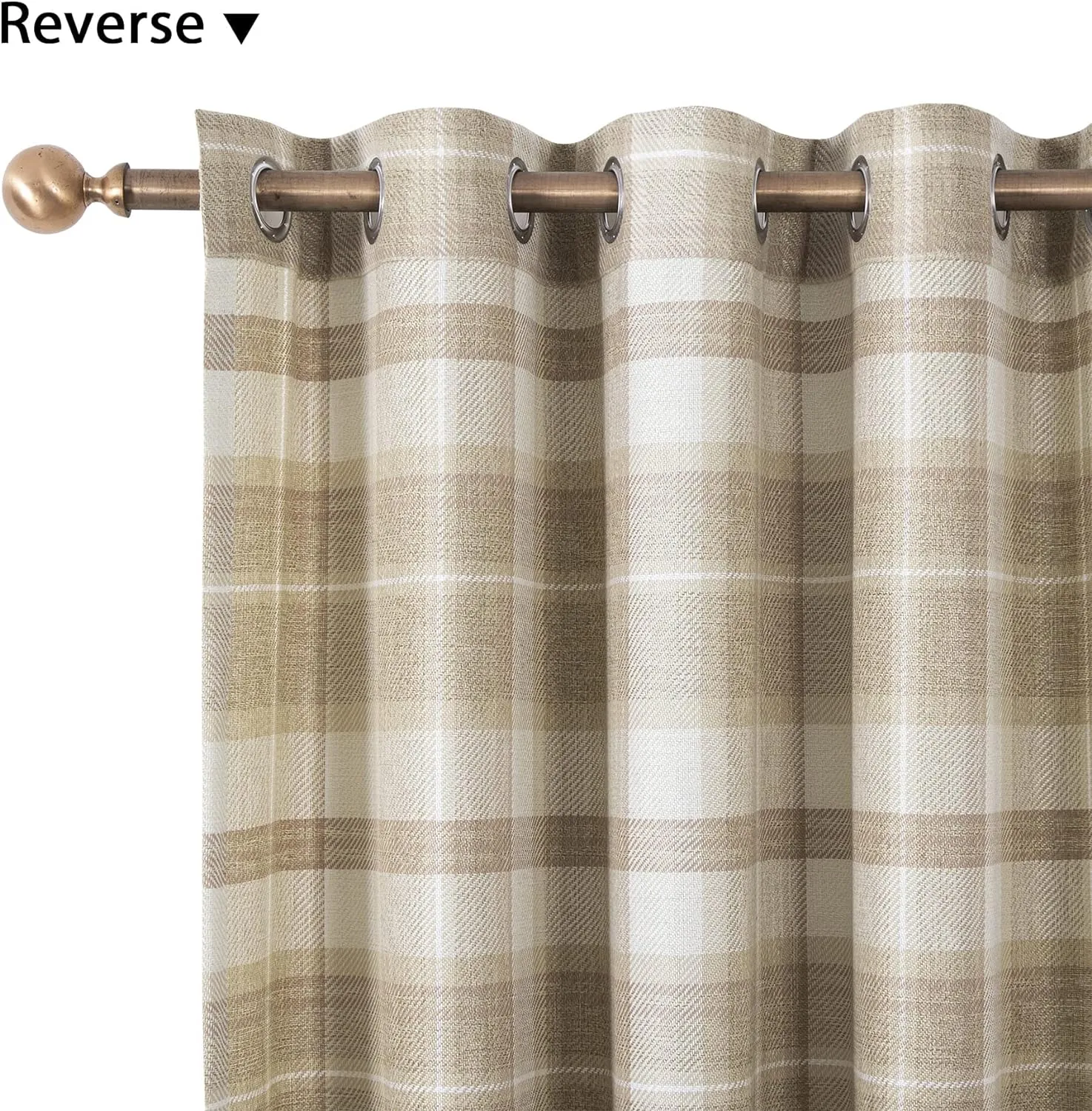 always4u Beige Plaid Curtains Grommet Woolen Look Modern Living Room Bedroom Home Decoration Check Drapes Beige 2 Panels 54 * 84 Inch