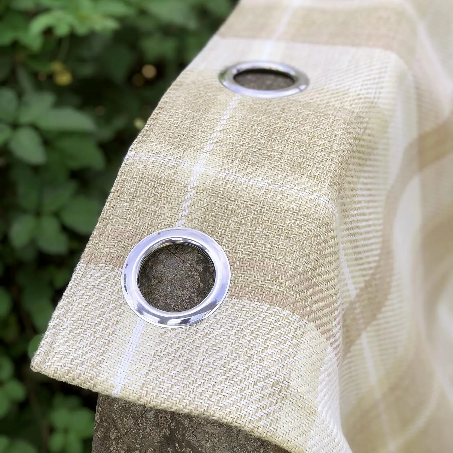 always4u Beige Plaid Curtains Grommet Woolen Look Modern Living Room Bedroom Home Decoration Check Drapes Beige 2 Panels 54 * 84 Inch