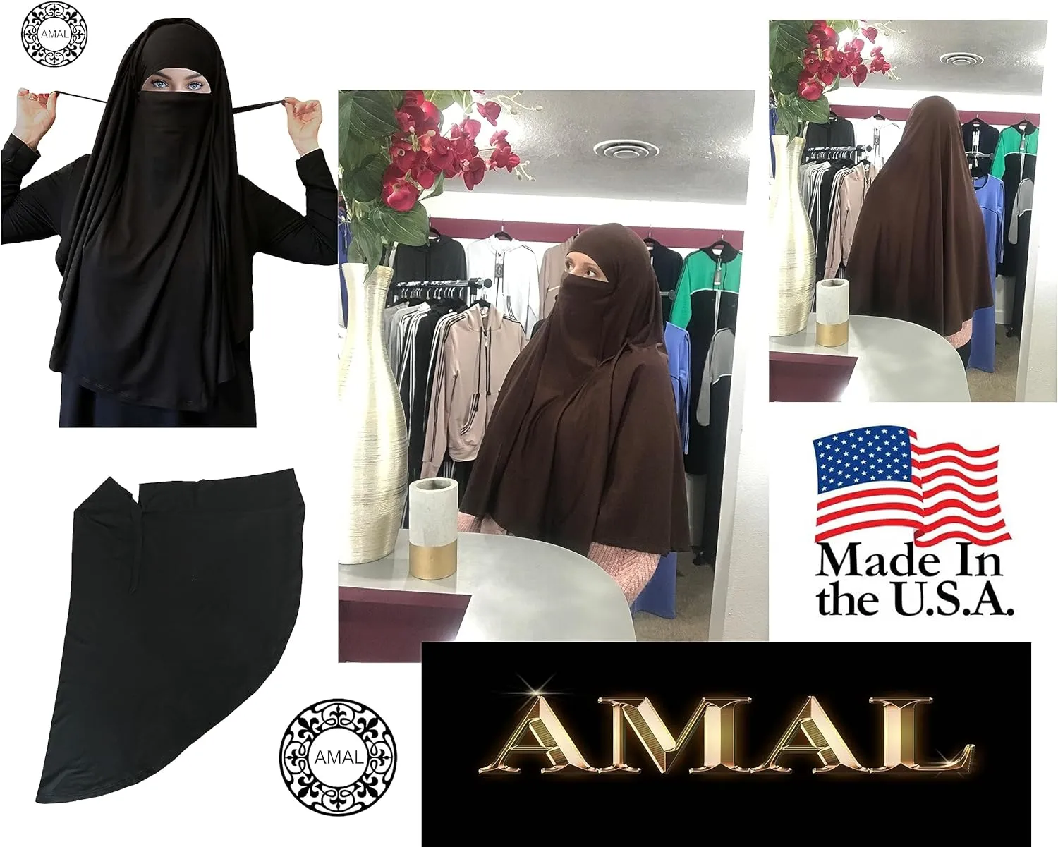 AMAL Niqab Muslim Nikab Women Burka Overhead Jilbab Long Hijab Abaya Khimar (Beige #5)