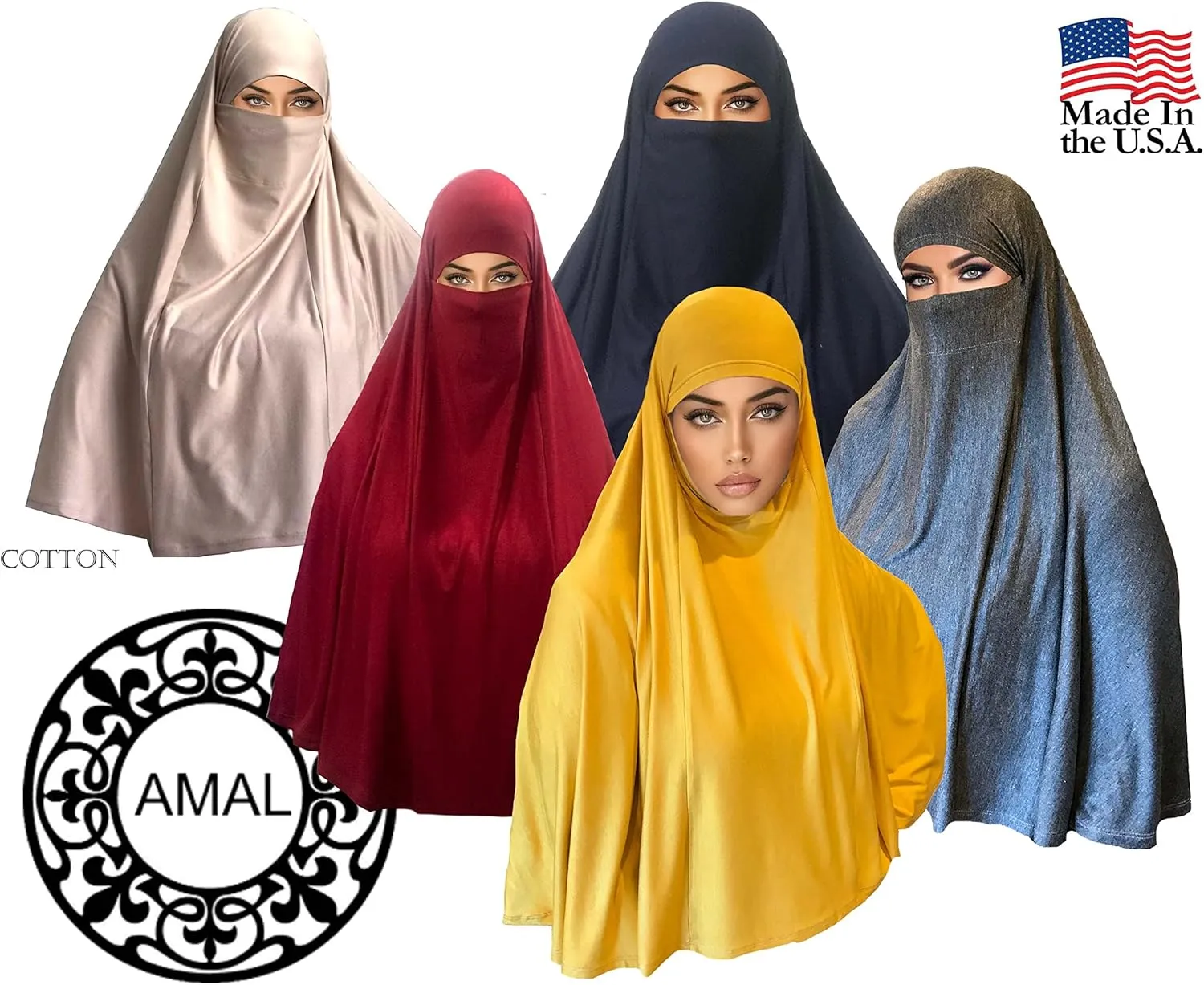 AMAL Niqab Muslim Nikab Women Burka Overhead Jilbab Long Hijab Abaya Khimar (Beige #5)