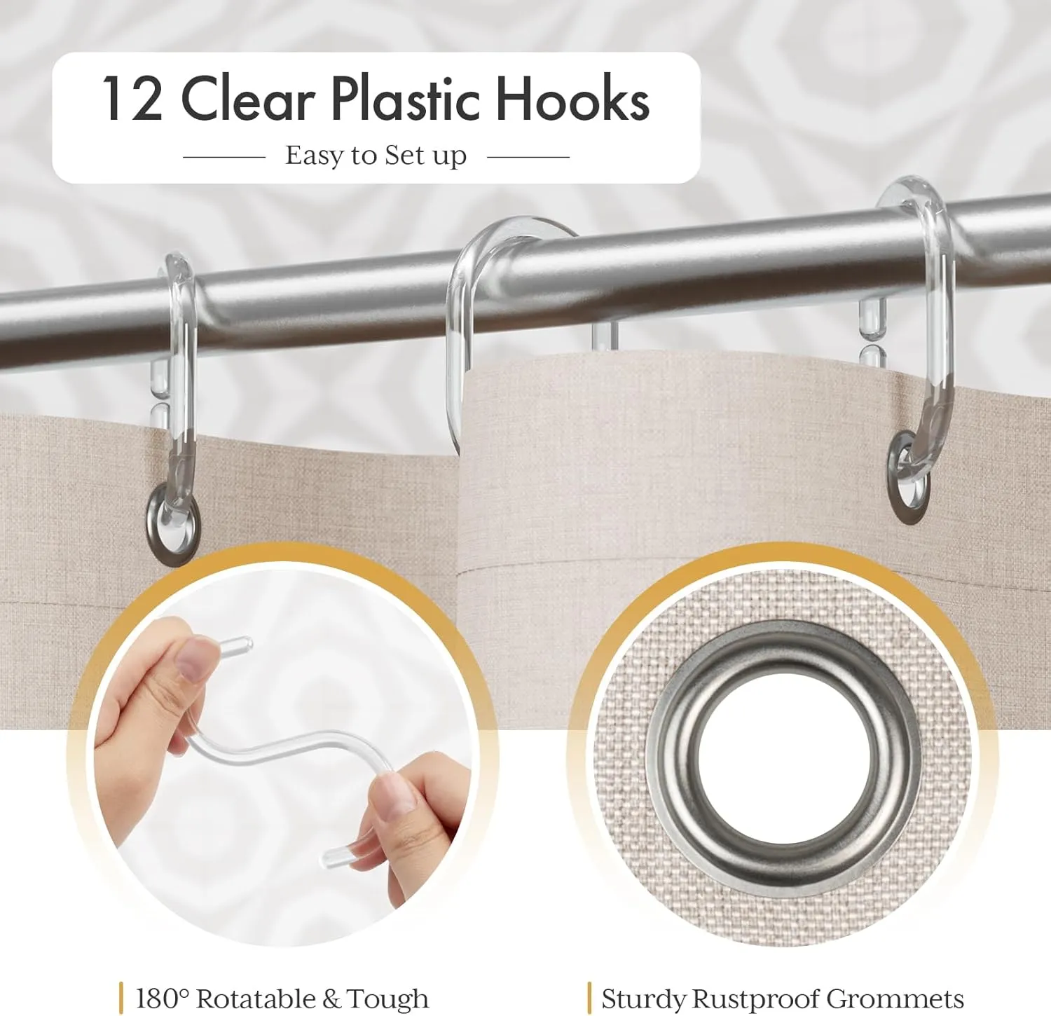 AmazerBath Boho Shower Curtain with Tassels, Beige Shower Curtains for Bathroom, Farmhouse Shower Curtain with Hooks, Faux Linen Rustic Shower Curtain Set, Water Repellent, 72x72 Inches