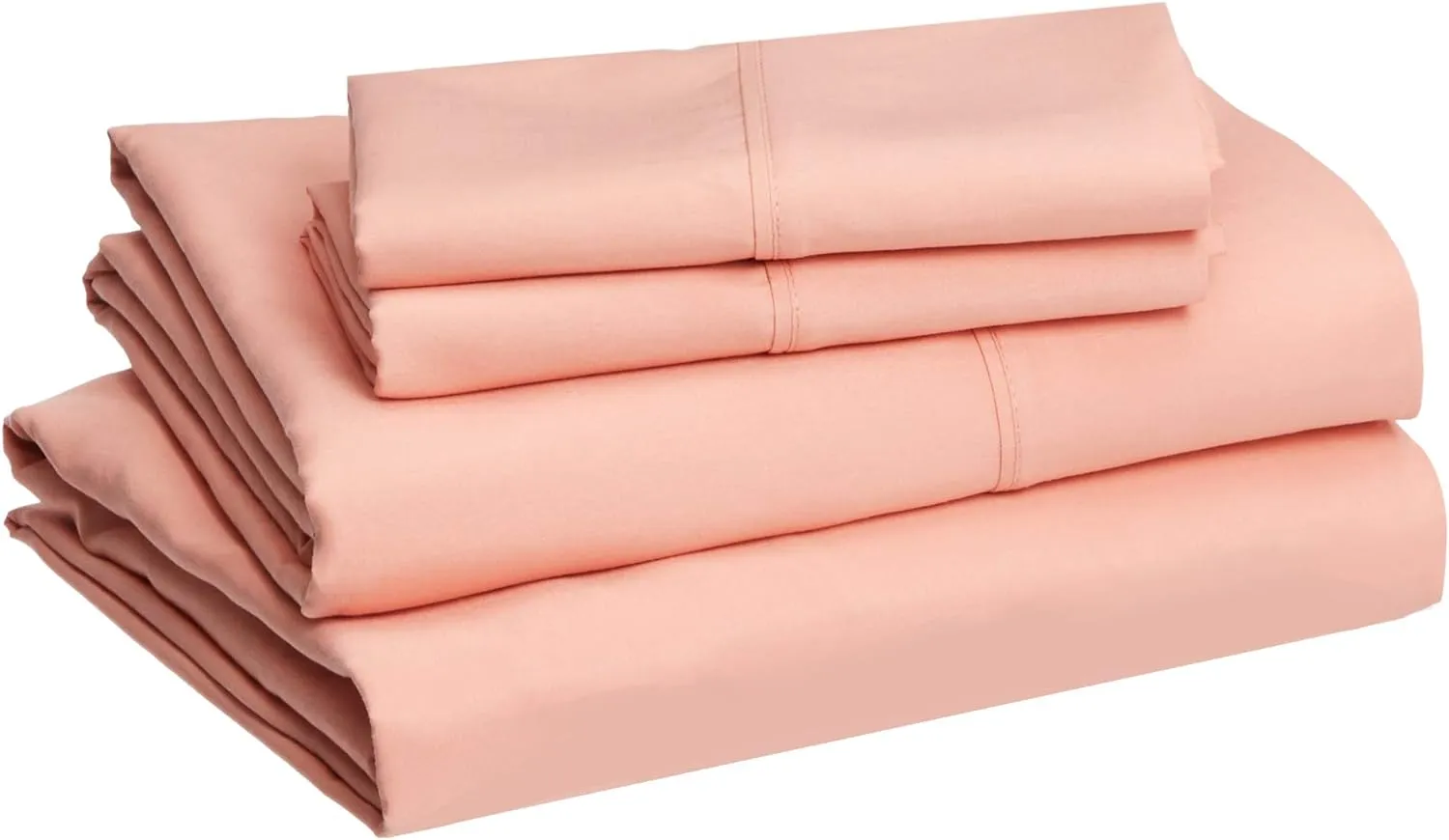 Amazon Basics Lightweight Super Soft Easy Care Microfiber 4-Piece Bed Sheet Set with 14-Inch Deep Pockets, Includes Comfortable Pillowcases, Queen, Peachy Coral, Solid
