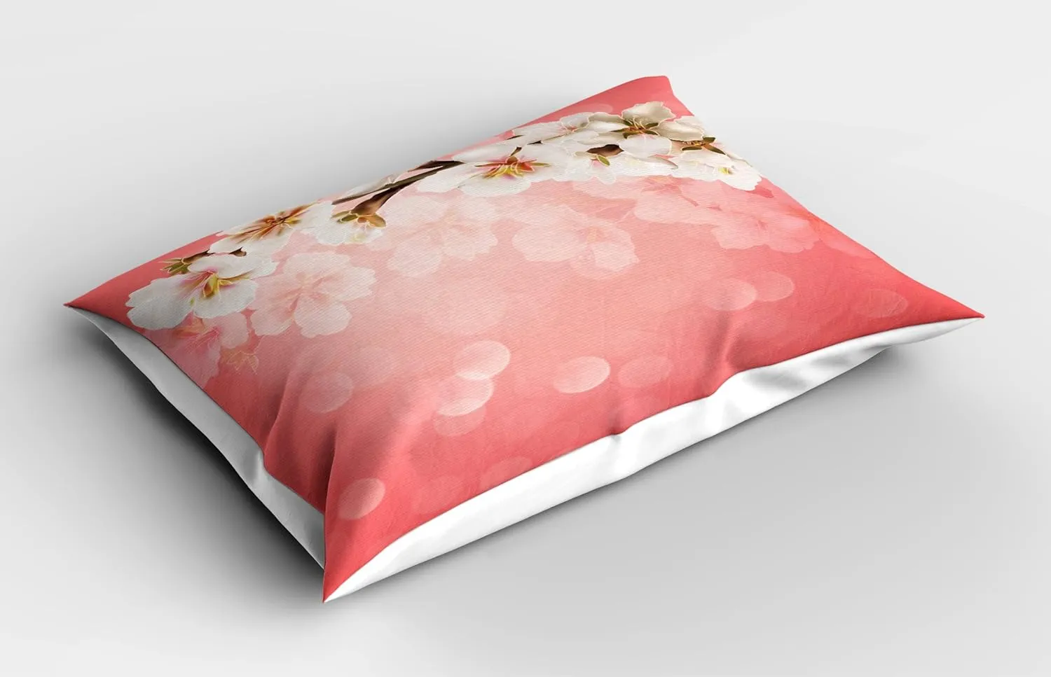 Ambesonne Coral Pillow Sham, Blossoming Tree Branch Japanese Cherry Sakura Fresh Spring Garden Romantic, Decorative Standard Queen Size Printed Pillowcase, 30" X 20", Coral Green White