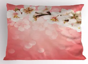 Ambesonne Coral Pillow Sham, Blossoming Tree Branch Japanese Cherry Sakura Fresh Spring Garden Romantic, Decorative Standard Queen Size Printed Pillowcase, 30" X 20", Coral Green White