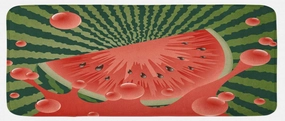 Ambesonne Summer Kitchen Mat, Watermelon Cartoon Ornament with Nature Stripes Splashing Juice, Plush Decorative Kitchen Mat with Non Slip Backing, 47" X 19", Hunter Green and Dark Coral