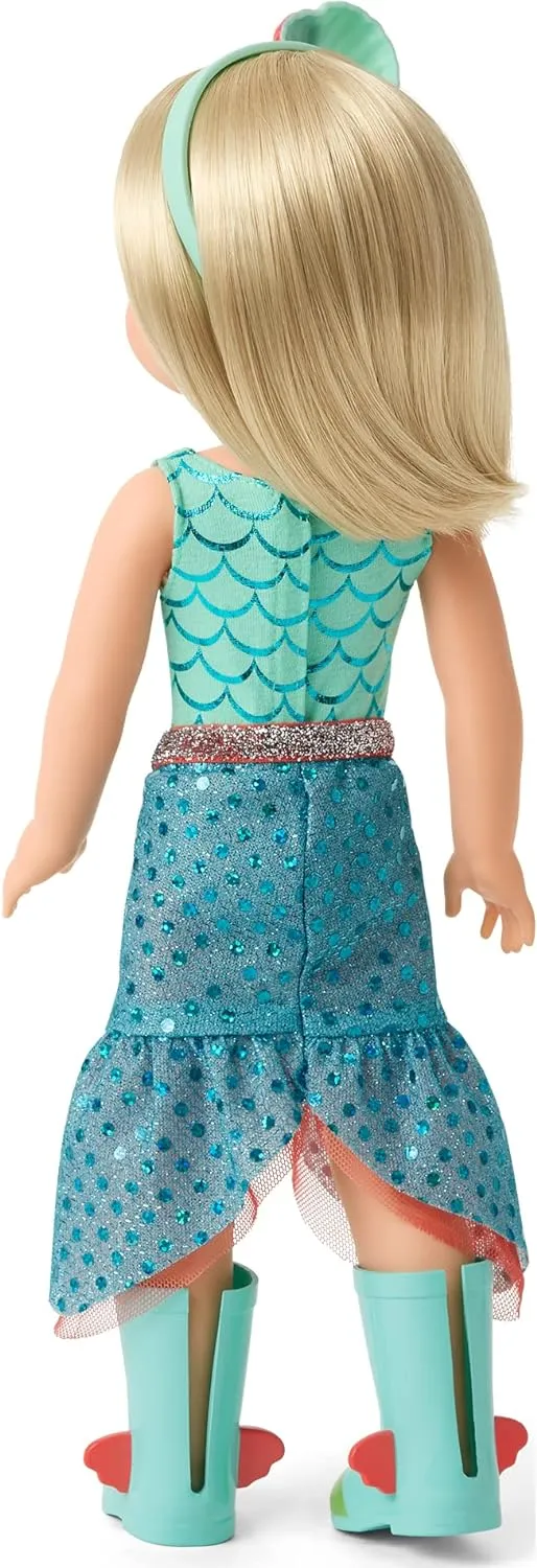 American Girl WellieWishers 14.5-inch Camille Doll with Blue Leotard, Mermaid Skirt, Headband, and Boots, For Ages 4 