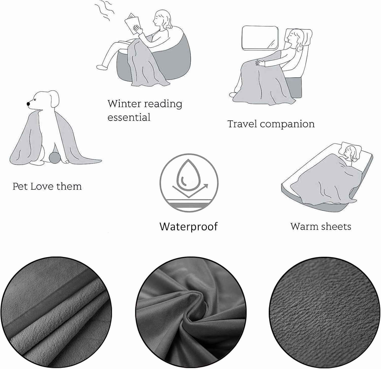 Ameritex Pet Bed Blanket Reversible 100% Waterproof Velvet Super Soft for Sofa and Bed (52x82 Inches, Light Grey Grey)
