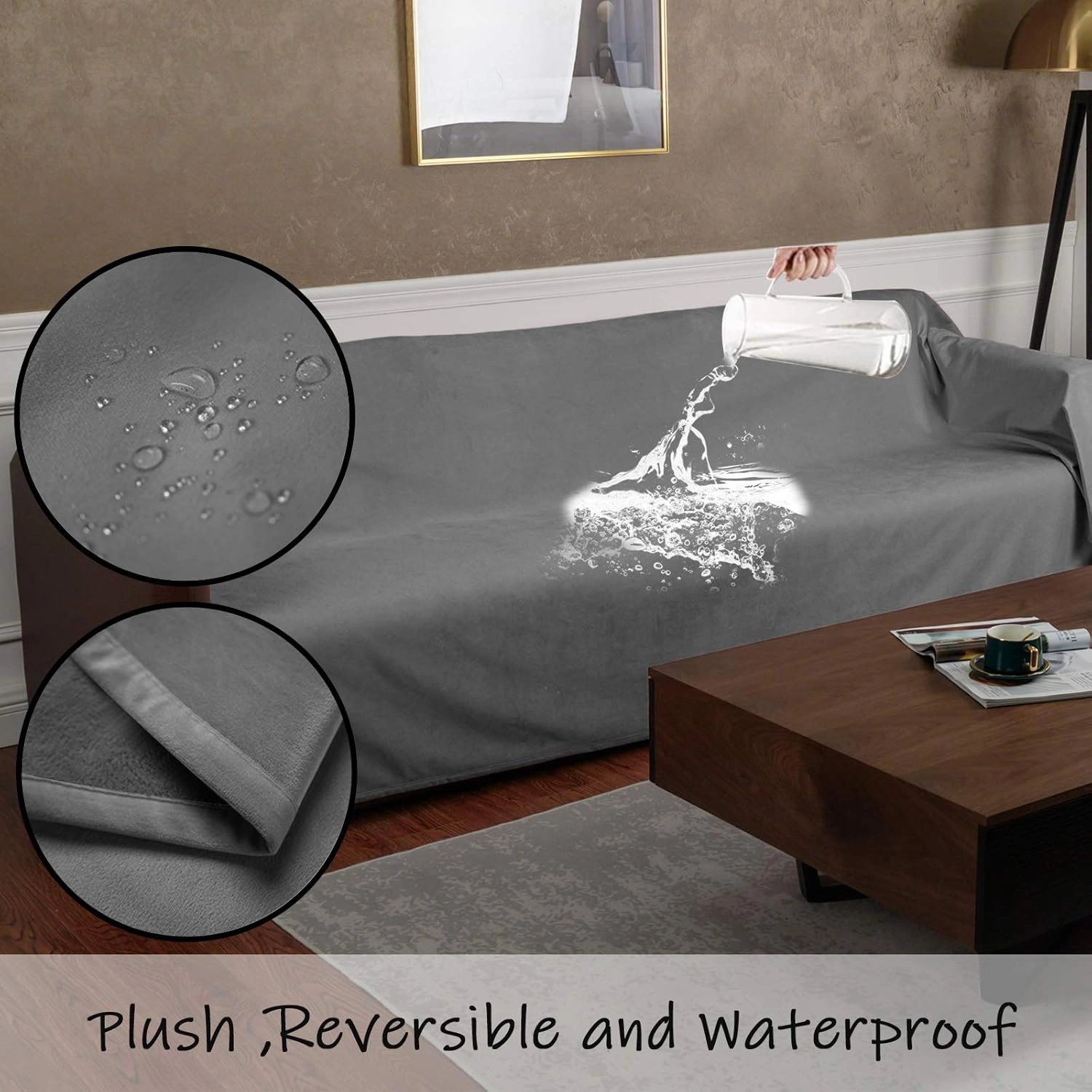 Ameritex Pet Bed Blanket Reversible 100% Waterproof Velvet Super Soft for Sofa and Bed (52x82 Inches, Light Grey Grey)