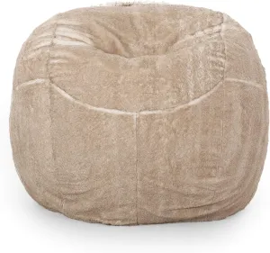 and Cozy 5 Foot Rounded Faux Fur Bean Bag for Living Room, Soft Foam Filling, Removable Cover, Beige