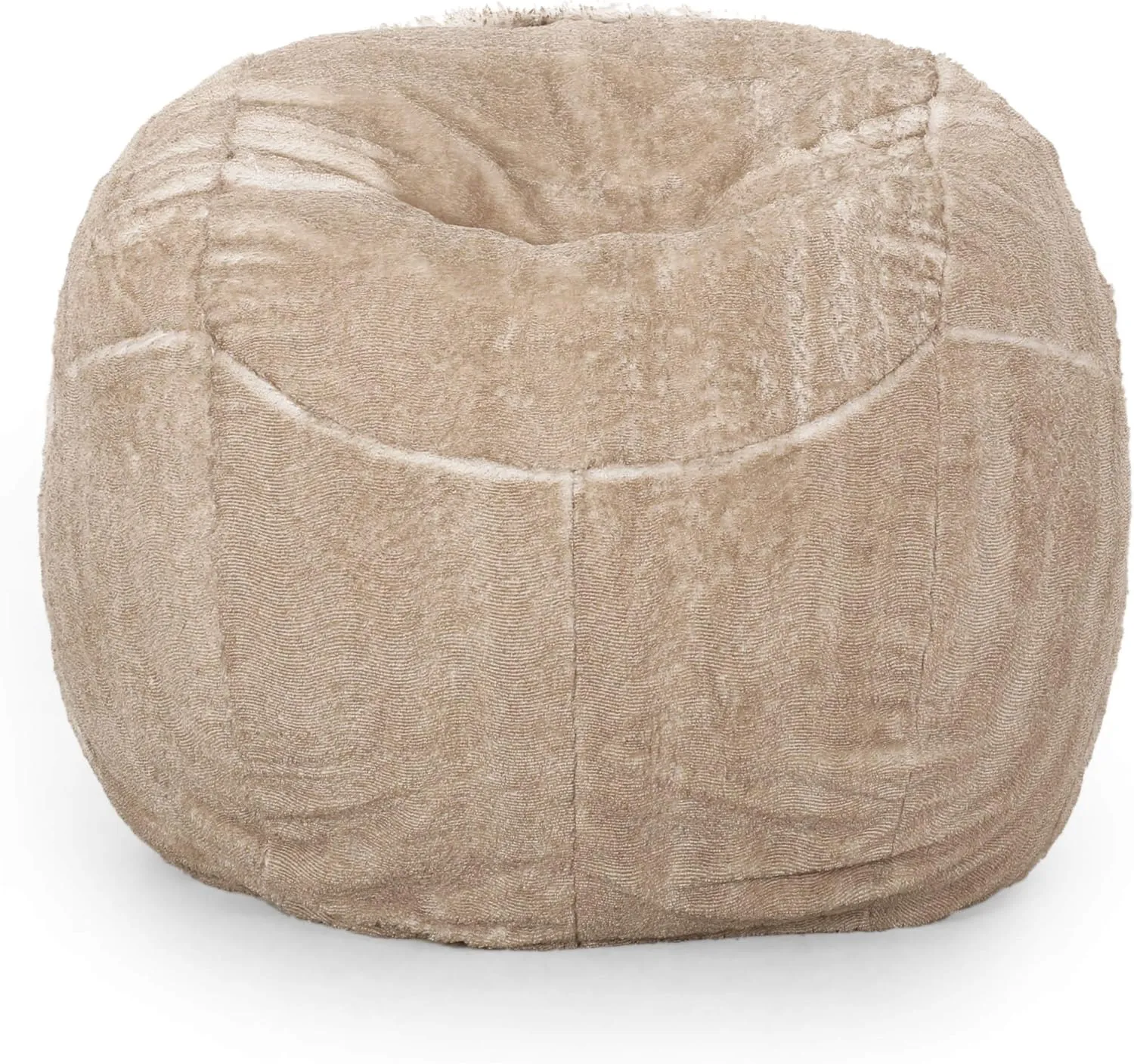 and Cozy 5 Foot Rounded Faux Fur Bean Bag for Living Room, Soft Foam Filling, Removable Cover, Beige