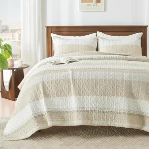 Andency California King Size Quilt Set Beige, 3 Pieces Beige Ultra Soft Lightweight Bedspreads & Coverlets Set, Patchwork Striped Quilted Bedding Sets for All Seasons (1 Quilt, 2 Pillow Shams)
