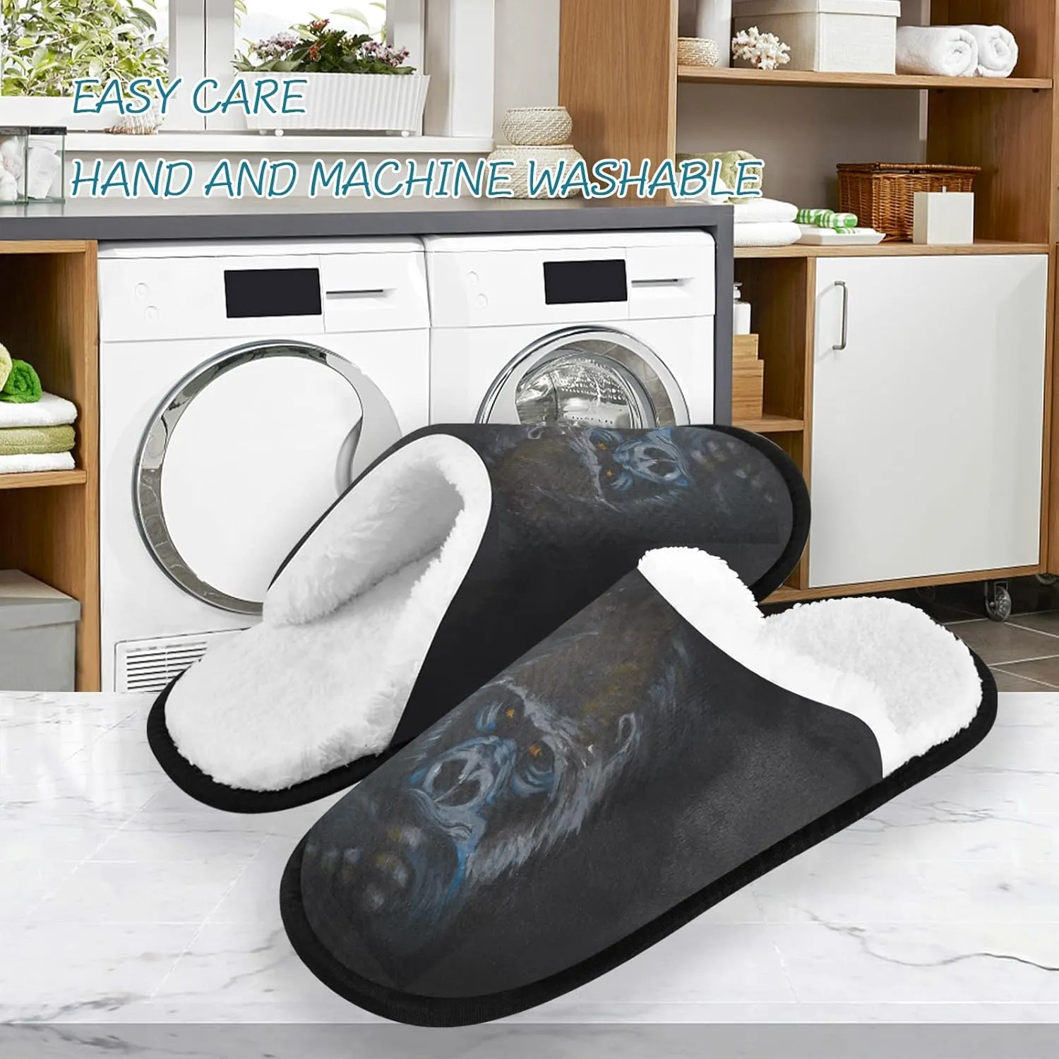 Animal Gorilla Men's and Women's Slippers, Comfort Soft Plush Coral Fleece Non Slip House Slippers Home Shoes Indoor and Outdoor