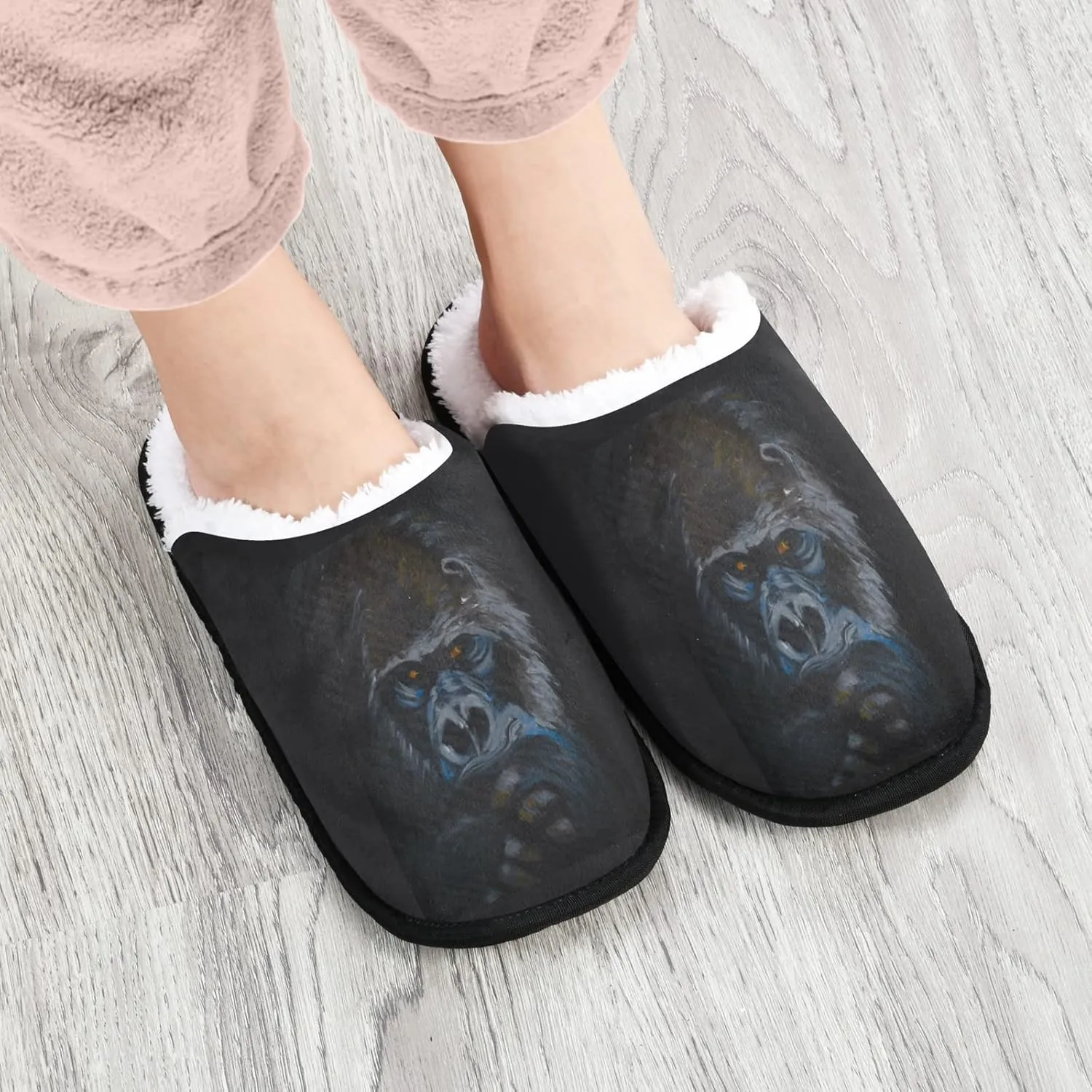 Animal Gorilla Men's and Women's Slippers, Comfort Soft Plush Coral Fleece Non Slip House Slippers Home Shoes Indoor and Outdoor