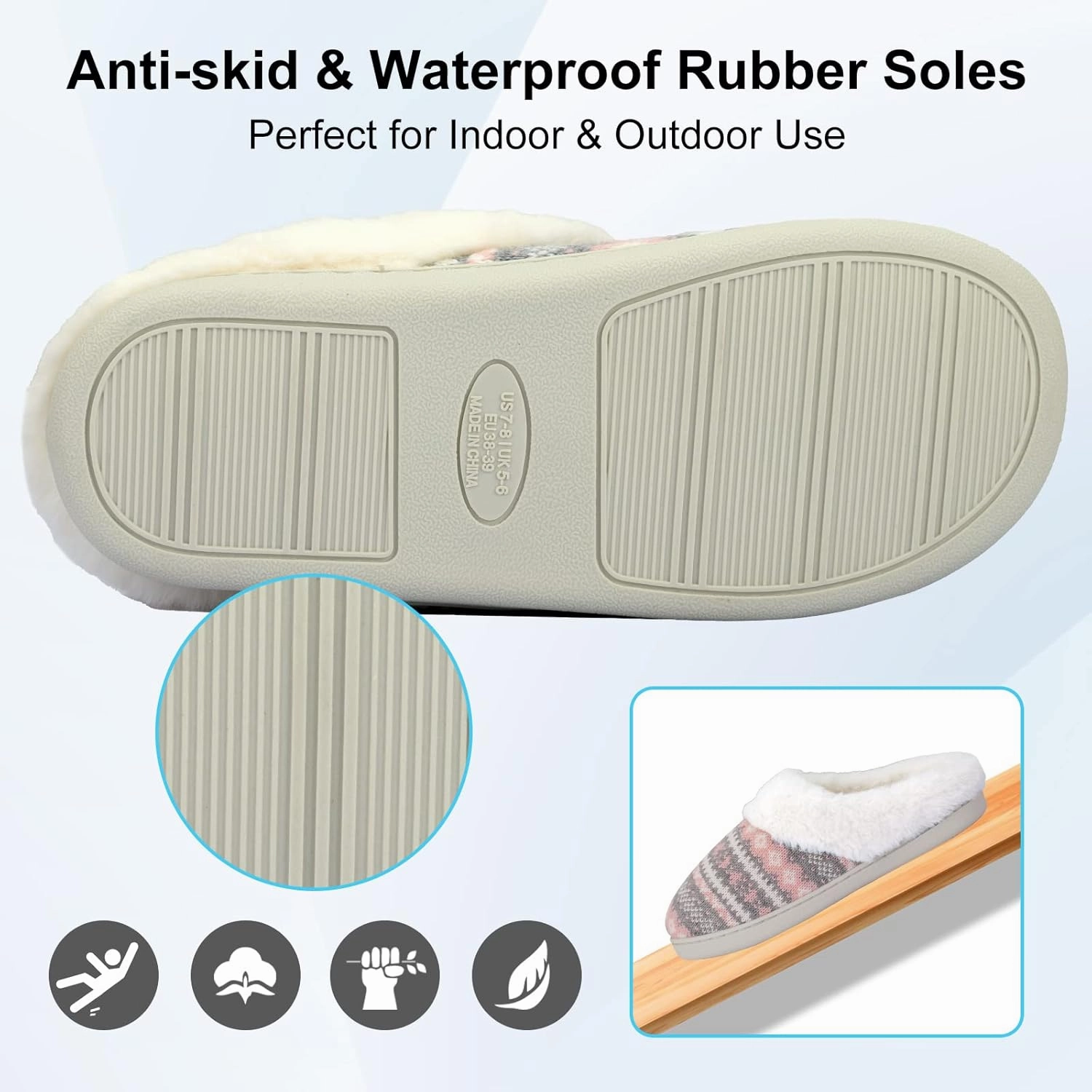 AONEGOLD Women's Memory Foam Slippers - Warm Plush Lined Cozy Knit Bedroom Slippers with Anti-Skid Sole for Indoor Outdoor