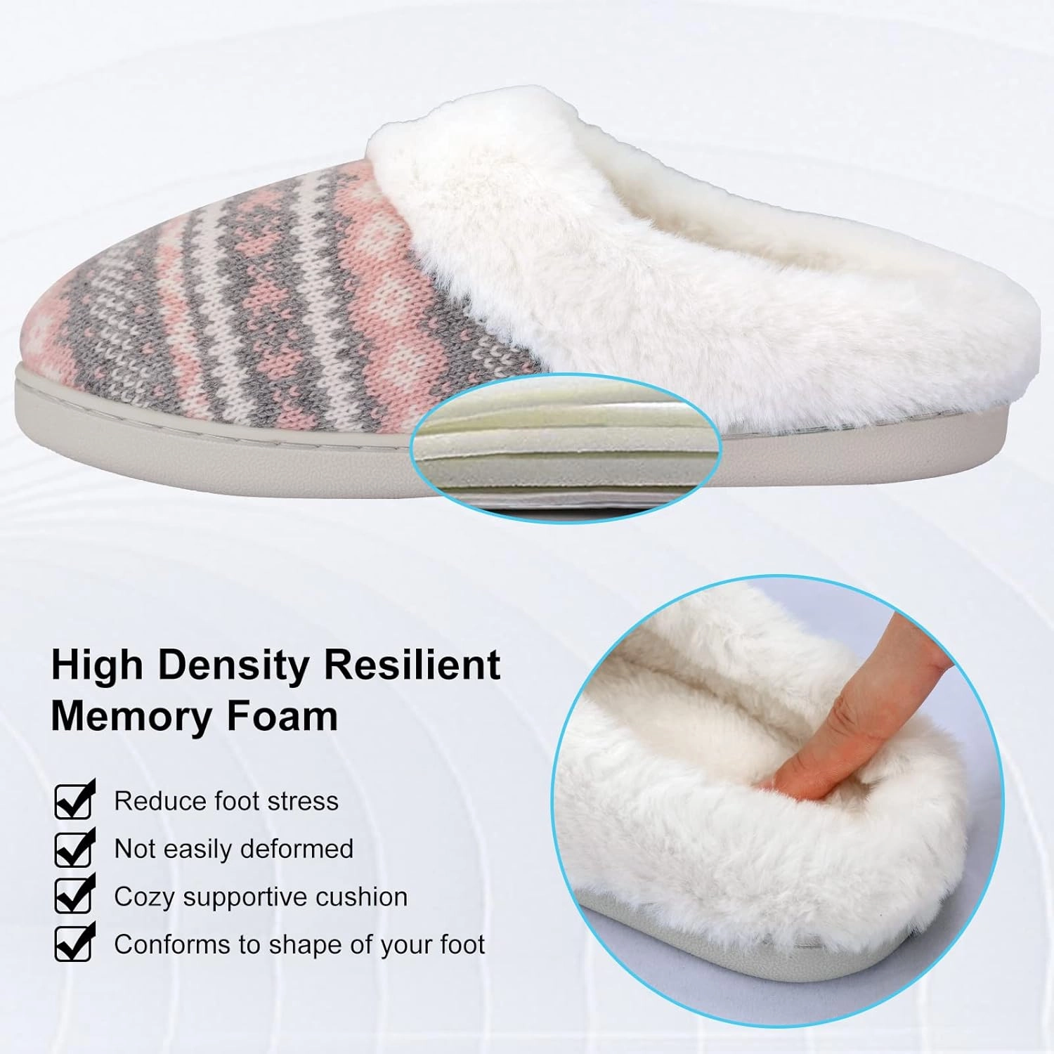 AONEGOLD Women's Memory Foam Slippers - Warm Plush Lined Cozy Knit Bedroom Slippers with Anti-Skid Sole for Indoor Outdoor