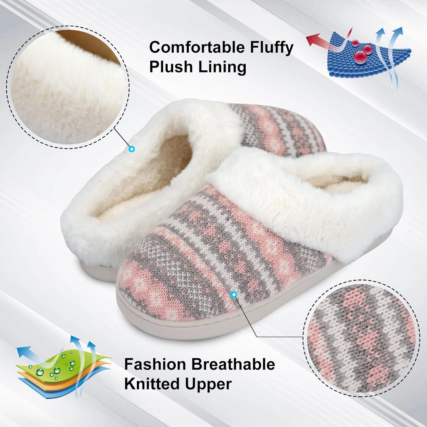 AONEGOLD Women's Memory Foam Slippers - Warm Plush Lined Cozy Knit Bedroom Slippers with Anti-Skid Sole for Indoor Outdoor