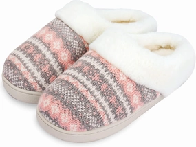 AONEGOLD Women's Memory Foam Slippers - Warm Plush Lined Cozy Knit Bedroom Slippers with Anti-Skid Sole for Indoor Outdoor