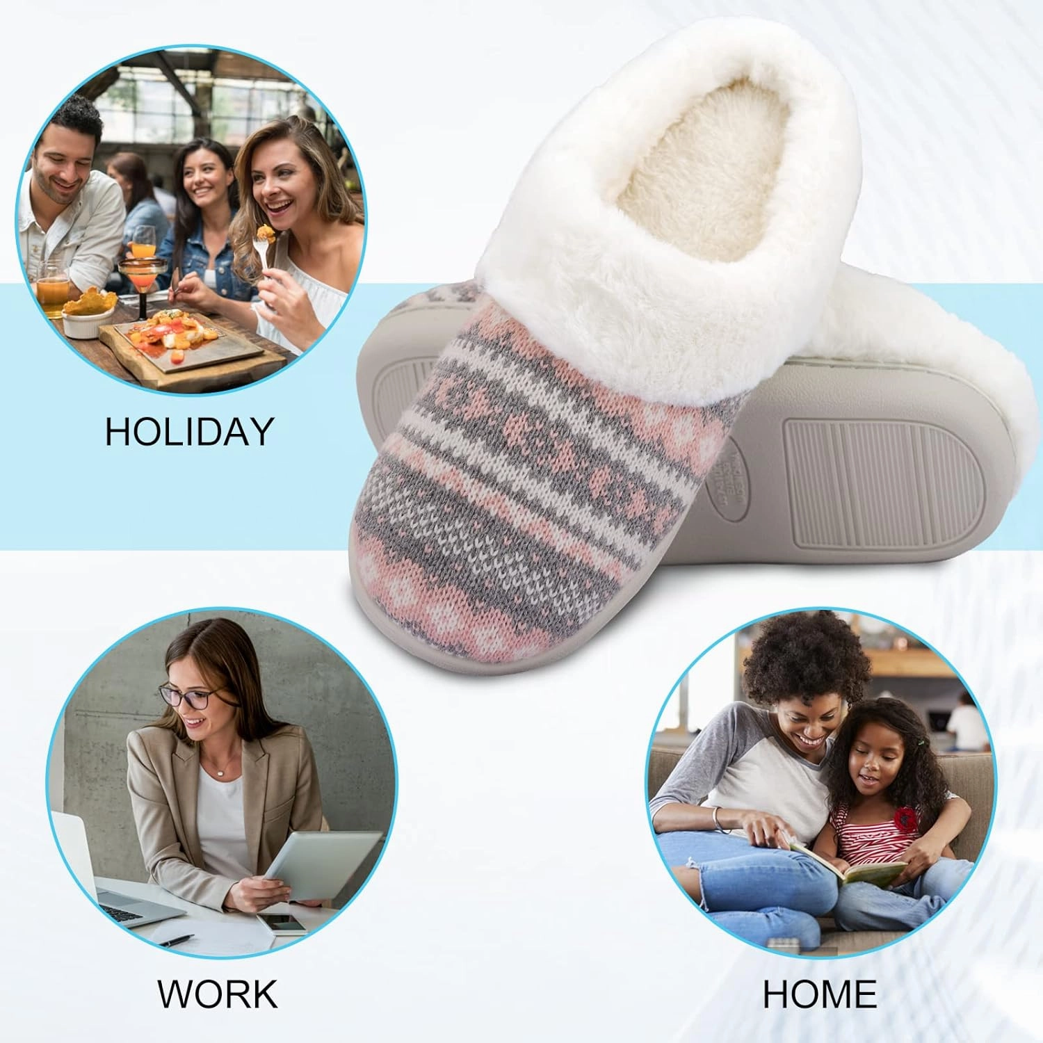 AONEGOLD Women's Memory Foam Slippers - Warm Plush Lined Cozy Knit Bedroom Slippers with Anti-Skid Sole for Indoor Outdoor