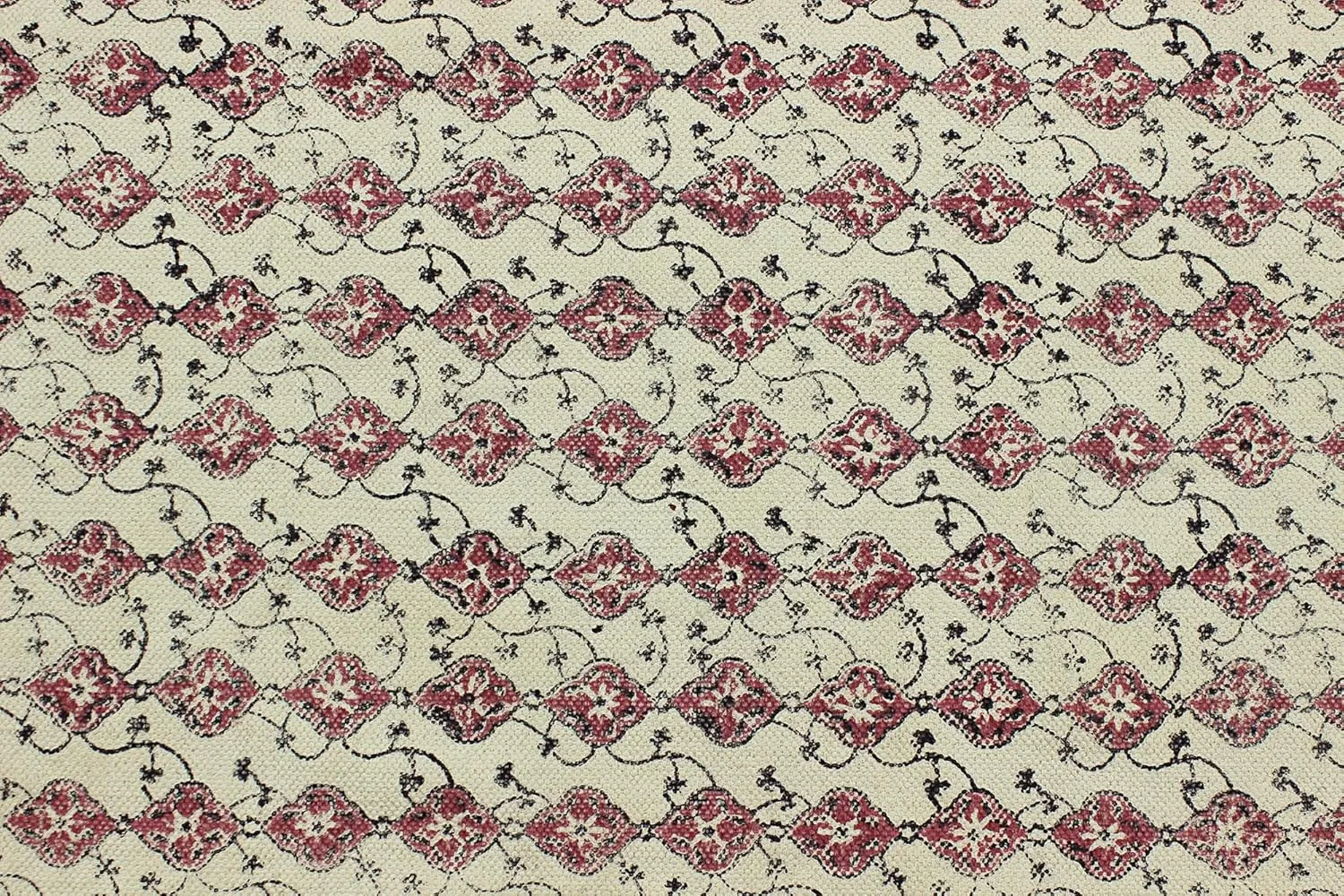 Area Rug 10x14 Feet Pink & Beige Cotton Kilim Dhurrie Floral Thick 5 mm Indoor/Outdoor