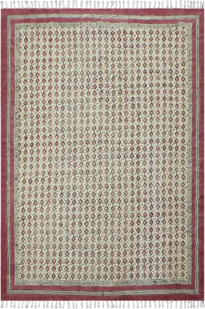 Area Rug 10x14 Feet Pink & Beige Cotton Kilim Dhurrie Floral Thick 5 mm Indoor/Outdoor
