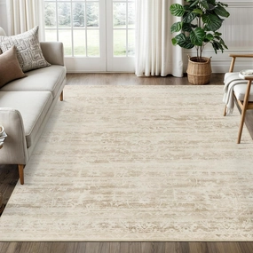Area Rugs 5x7 for Living Room, Floral Washable Rugs for Dining Room, Bedroom, Kitchen, Vintage Non-Slip Thin Area Rug Beige Ivory