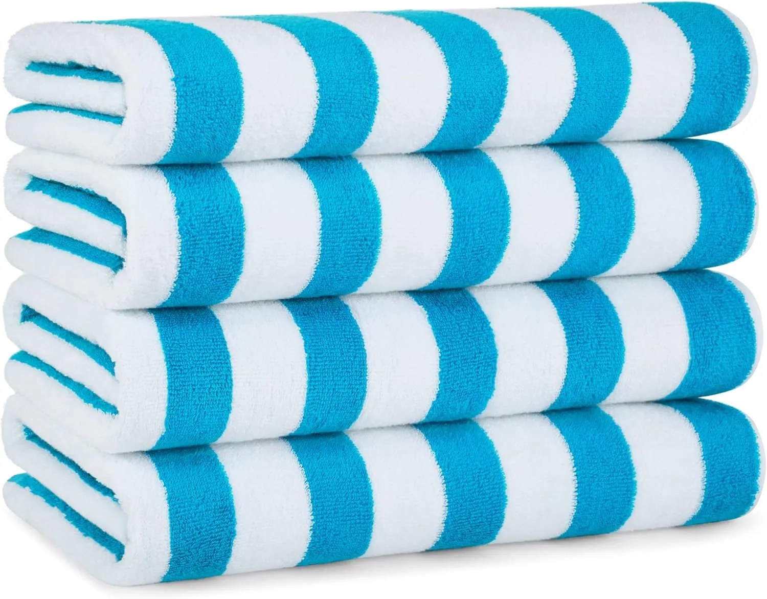 Arkwright Cali Cabana Stripe Beach Towel - Pack of 4 - Soft 100% Cotton Lightweight Quick Dry Terry Towels Set for Pool, Swim, and Hot Tub, 30 x 60 in, Blue