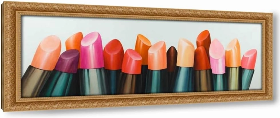 ArtDirect Lipstick Addict for Woman 60x21 Huge Gold Ornate Wood Framed Canvas Giclee Art by Atelier B Art Studio