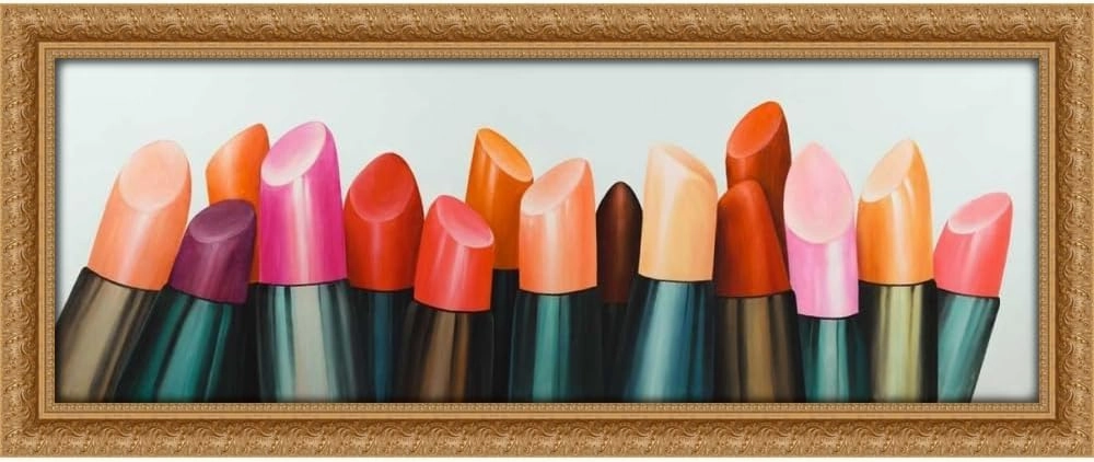 ArtDirect Lipstick Addict for Woman 60x21 Huge Gold Ornate Wood Framed Canvas Giclee Art by Atelier B Art Studio