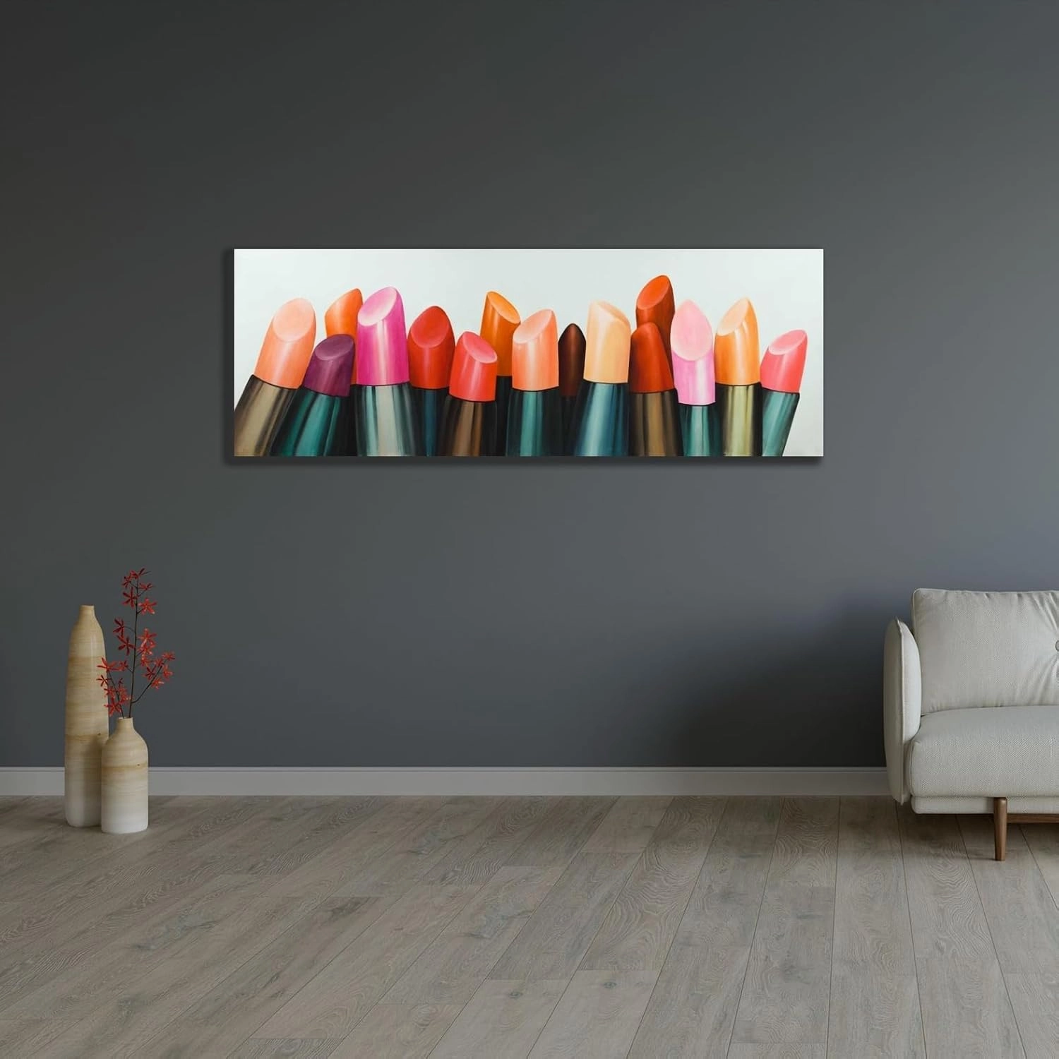 ArtDirect Lipstick Addict for Woman 60x21 Huge Gold Ornate Wood Framed Canvas Giclee Art by Atelier B Art Studio