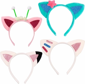 Atvscay 4pcs Plush Cat Ears Headbands, Dollhouse Birthday Party Accessories, Kitty Headwear Girls Halloween Supplies