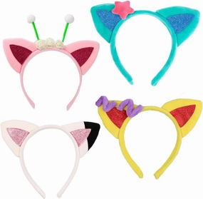 Atvscay 4pcs Plush Cat Ears Headbands, Dollhouse Birthday Party Accessories, Kitty Headwear Girls Halloween Supplies