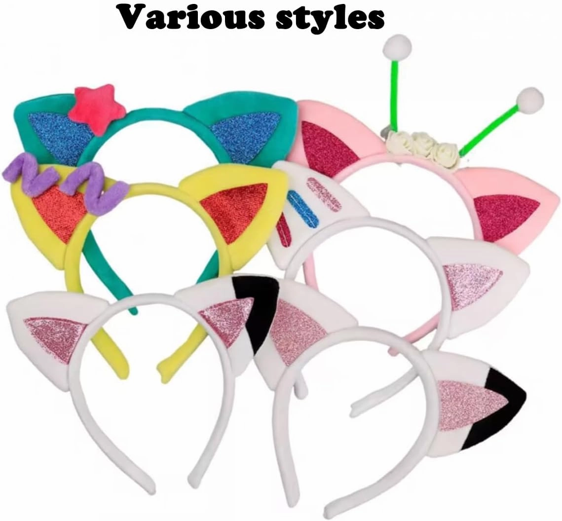 Atvscay 4pcs Plush Cat Ears Headbands, Dollhouse Birthday Party Accessories, Kitty Headwear Girls Halloween Supplies
