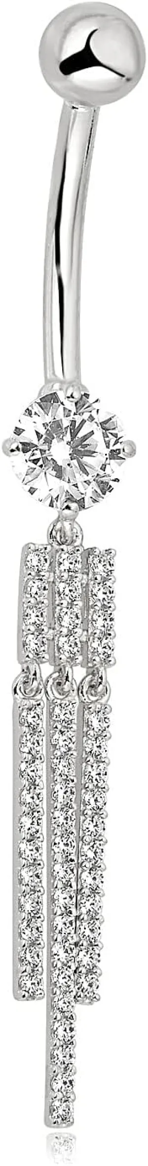 AVORA 10K Gold Simulated Diamond CZ Tassel Dangle Belly Button Ring Body Jewelry (14 Gauge)