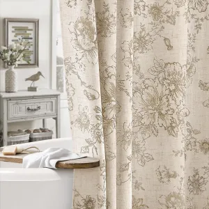 Awellife Farmhouse Vintage Shower Curtain Beige Pattern Floral Linen Rustic Tattoo Shower Curtains for Bathroom, Tan Taupe, 72 Wx72 L