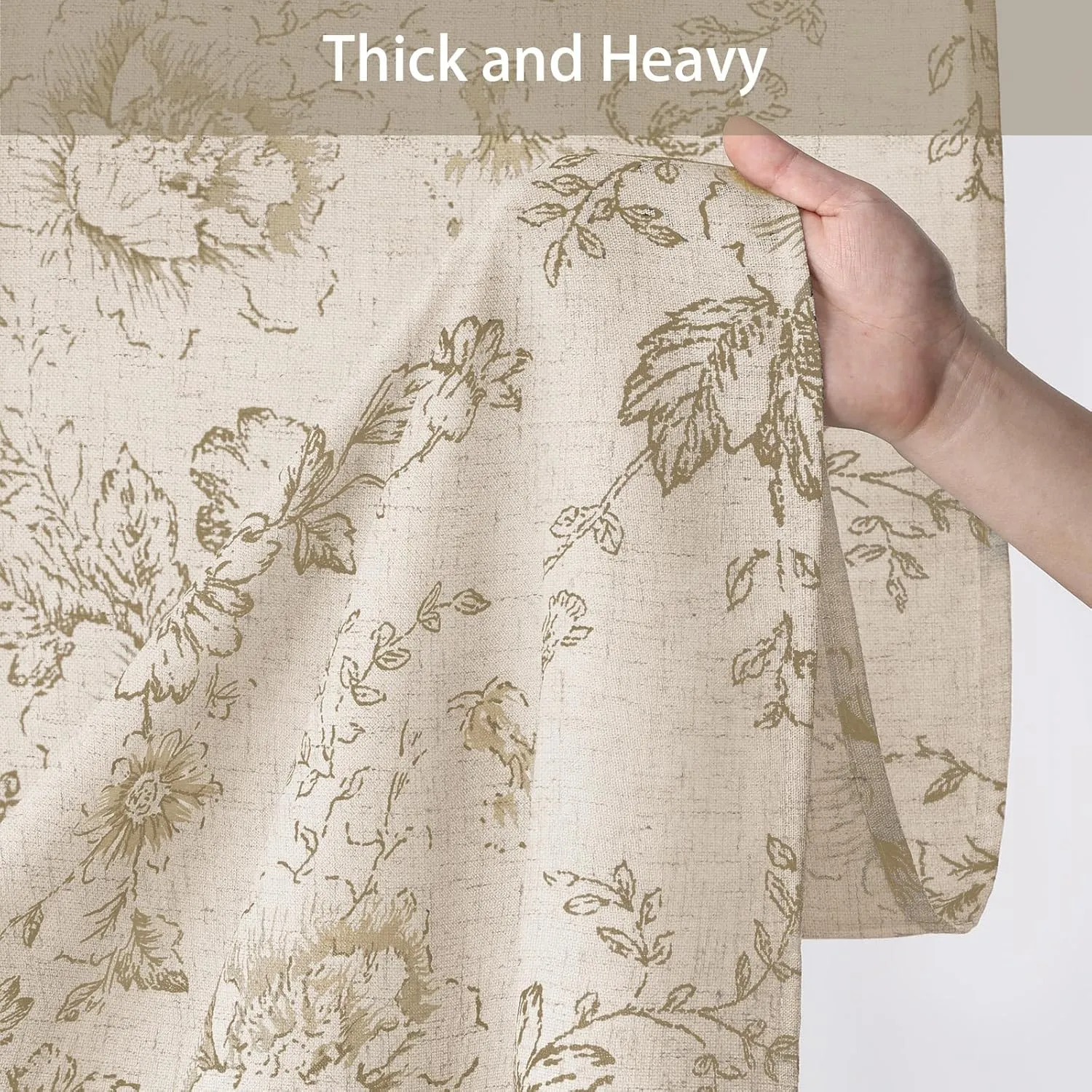 Awellife Farmhouse Vintage Shower Curtain Beige Pattern Floral Linen Rustic Tattoo Shower Curtains for Bathroom, Tan Taupe, 72 Wx72 L