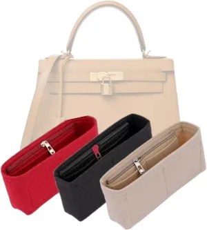 Bag Organizer for Hermes Kelly 25 Handbag (25L x 19H x 9D cm)|Handmade Custom Bag Insert|2mm Felt Bag Liner|Women Handbag Shaper (Brown, Style B: Side Zipper)