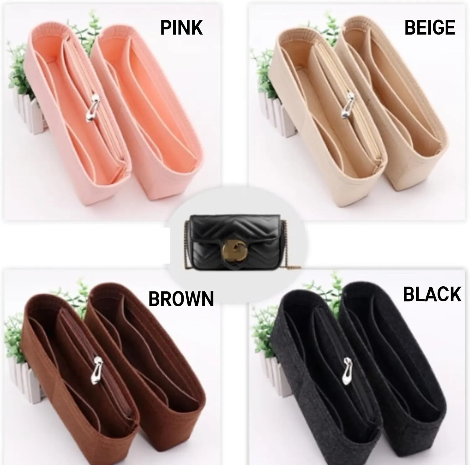 Bag Organizer for Hermes Kelly 25 Handbag (25L x 19H x 9D cm)|Handmade Custom Bag Insert|2mm Felt Bag Liner|Women Handbag Shaper (Brown, Style B: Side Zipper)