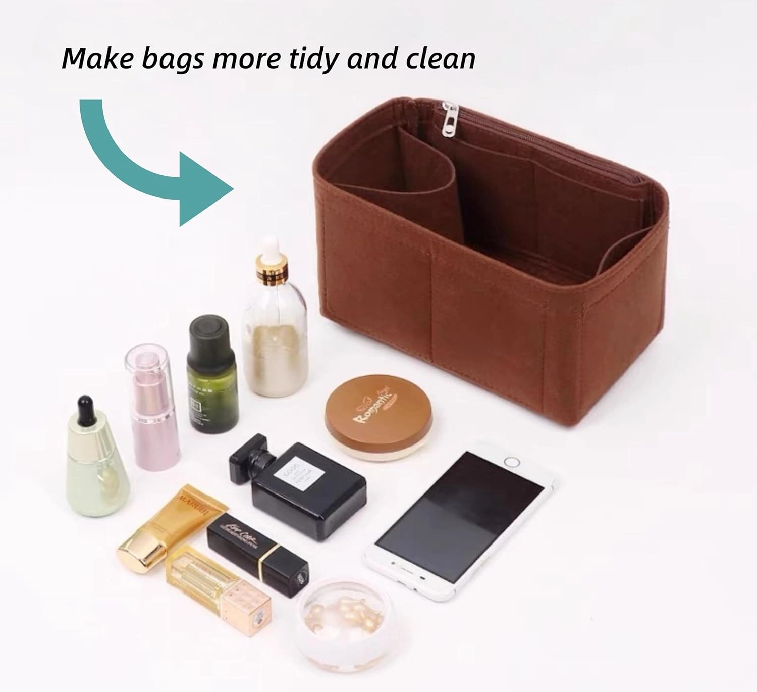 Bag Organizer for Givenchy Large Antigona Bag(38L x 33H x 24D cm)|Handmade Custom Bag Insert|2mm Felt Bag Liner|Women Handbag Shaper (Brown, Style C)