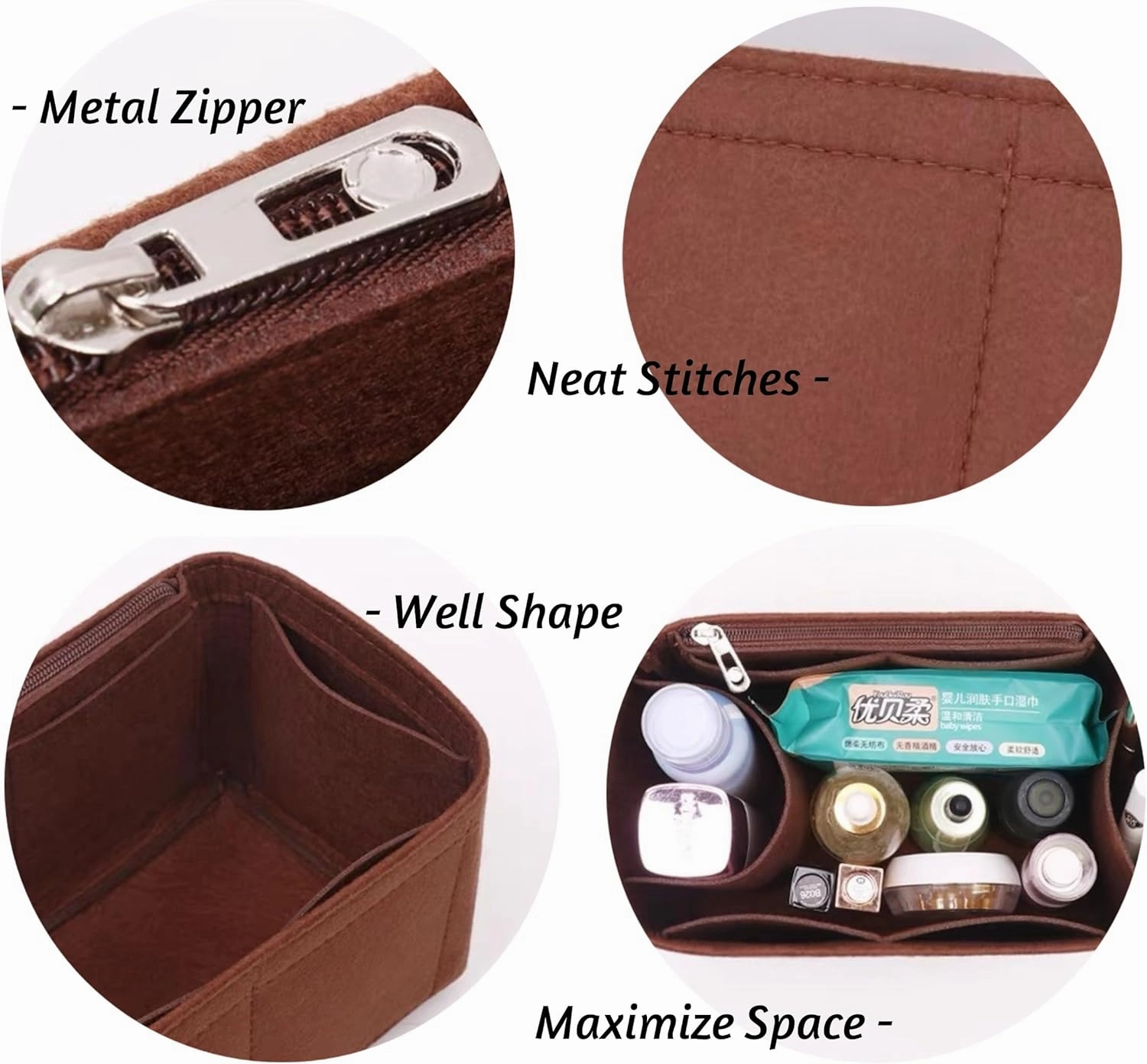 Bag Organizer for Givenchy Large Antigona Bag(38L x 33H x 24D cm)|Handmade Custom Bag Insert|2mm Felt Bag Liner|Women Handbag Shaper (Brown, Style C)