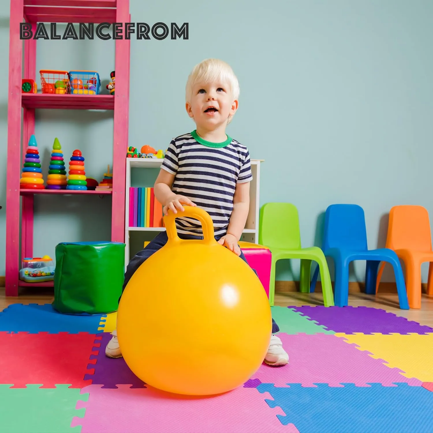 BalanceFrom 36 Piece Kids Puzzle Play Mat, Foam Floor Tiles, Cream/Gray/Beige