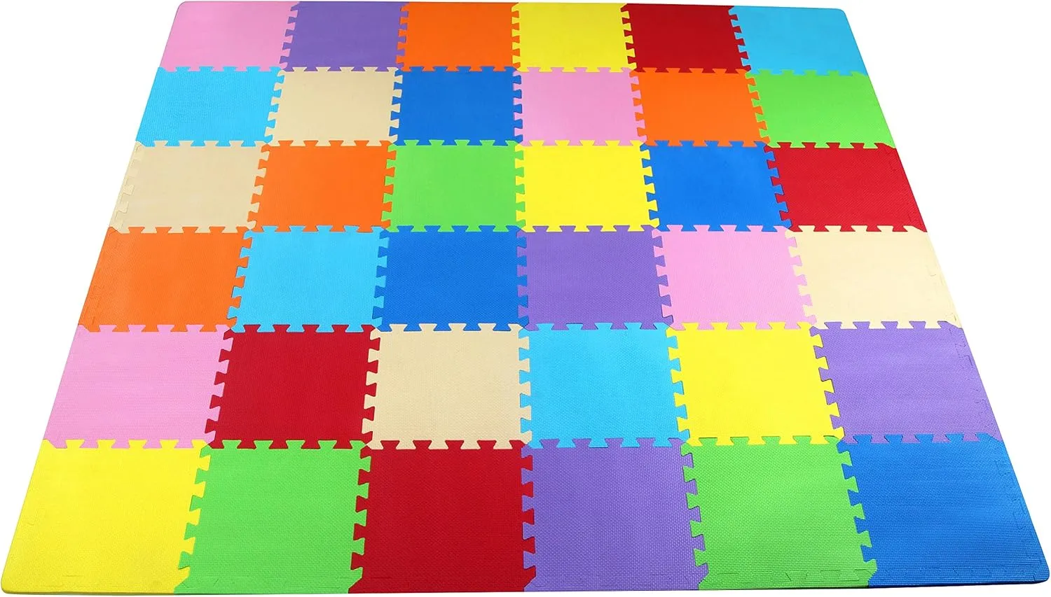 BalanceFrom 36 Piece Kids Puzzle Play Mat, Foam Floor Tiles, Cream/Gray/Beige