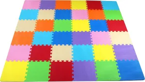 BalanceFrom 36 Piece Kids Puzzle Play Mat, Foam Floor Tiles, Cream/Gray/Beige