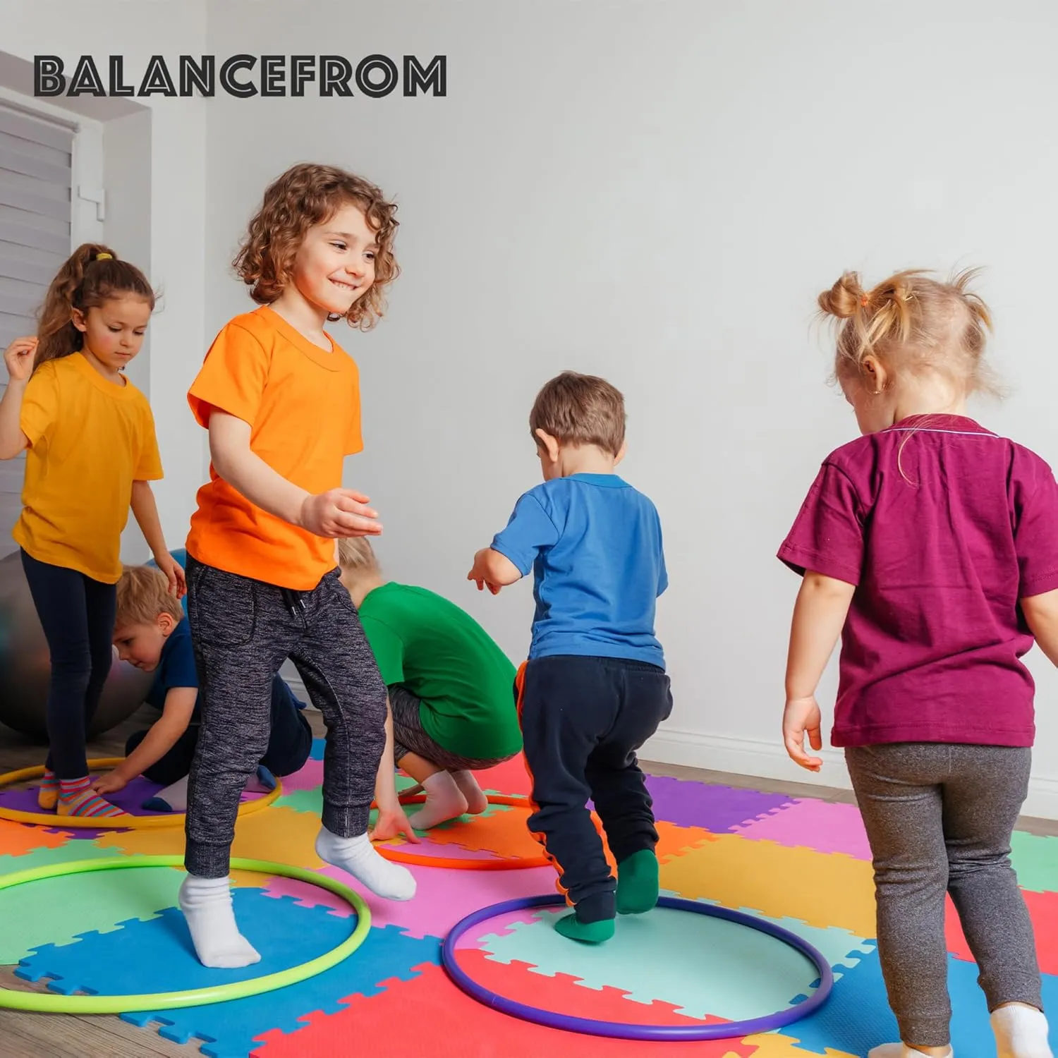 BalanceFrom 36 Piece Kids Puzzle Play Mat, Foam Floor Tiles, Cream/Gray/Beige