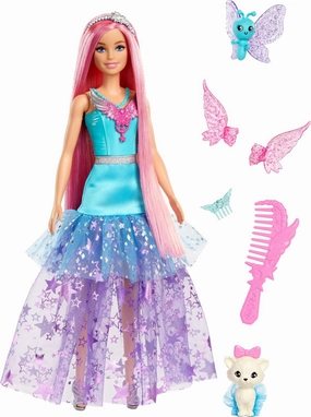 Barbie Doll with 2 Fantasy Pets & Dress, Malibu” Doll from a Touch of Magic, 7-inch Long Hair
