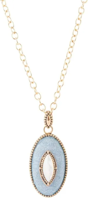 Barse Jewelry Blue Denim Dreams White Mother of Pearl Golden Pendant Necklace