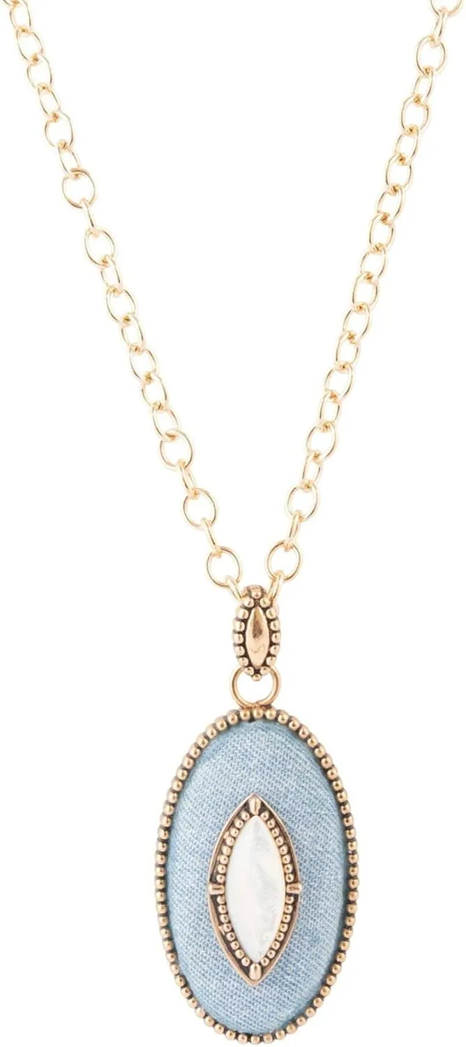 Barse Jewelry Blue Denim Dreams White Mother of Pearl Golden Pendant Necklace