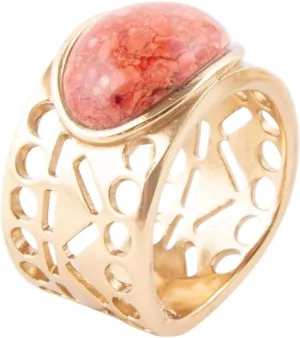 Barse Jewelry Pharoah Orange Sponge Coral and Golden Bronze Ring