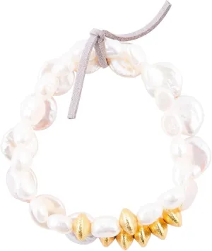 Barse Jewelry White Pearl Golden Stretch Bracelet Set