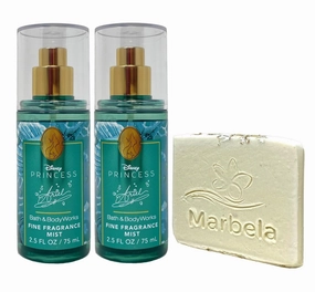 Bath & Body Works Limited Edition Princess Collection Ariel 2 Pack Mini Fragrance Mist Bundle with a Natural Oats Sample Soap - Travel Size